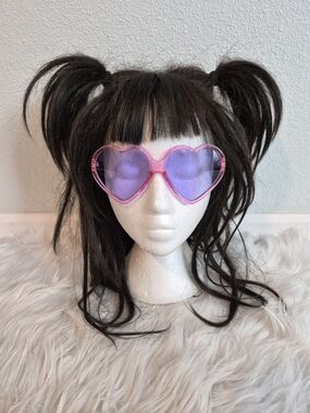 Heart-Shaped Pink Kawaii Lolita Fashion Sunglasses with Purple Lenses